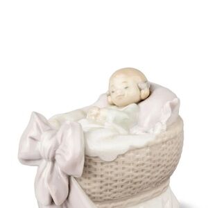 Great gift for baby shower or gift for mom. Porcelain Baby in Cradle Figurine